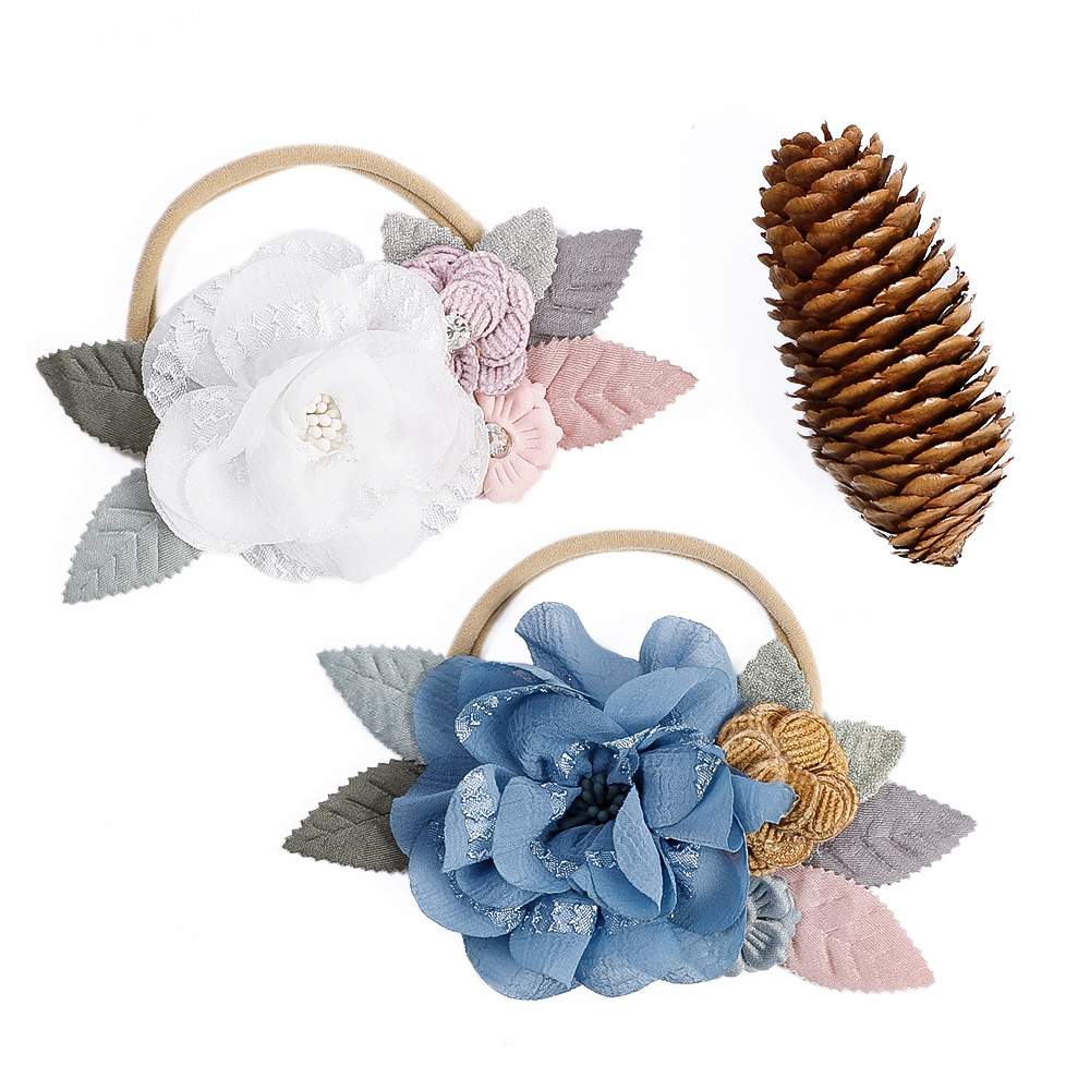 Accessori per capelli per bambini europei e americani, corda per la testa del bambino in nylon senza cuciture, combinazione di cuciture creative, cintura per capelli fini a forma di fiore, anello per capelli del bambino_voghion.com