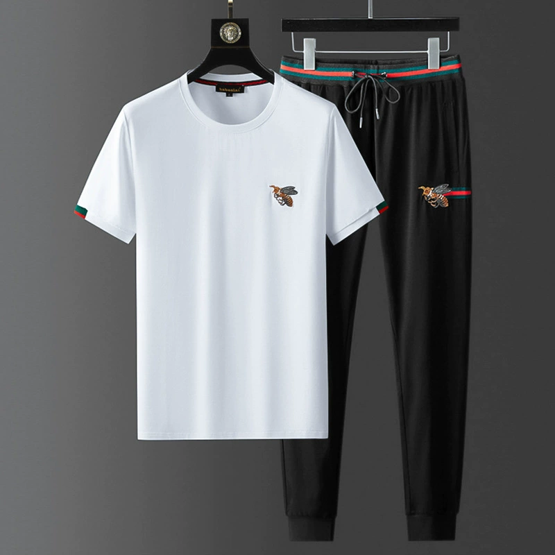 Легкий роскошный костюм маленькой пчелы, мужской костюм с вышитыми буквами, модный, красивый, с короткими рукавами, мужской повседневный спортивный костюм интернет-знаменитости, лето