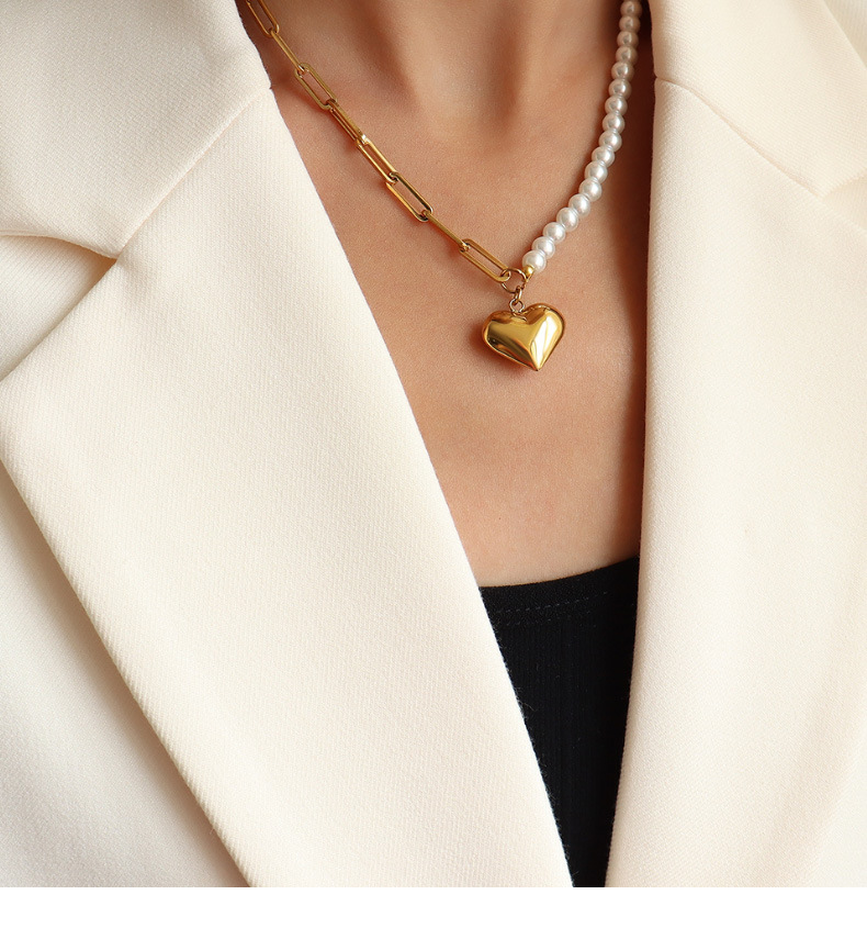 Fashion Imitation Pearl Heart-shape Titanium Steel Necklace Wholesale display picture 9