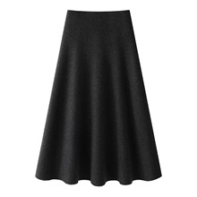 深灰色毛呢半身裙女2025秋冬新款高腰显瘦垂感中长款A字大摆伞裙