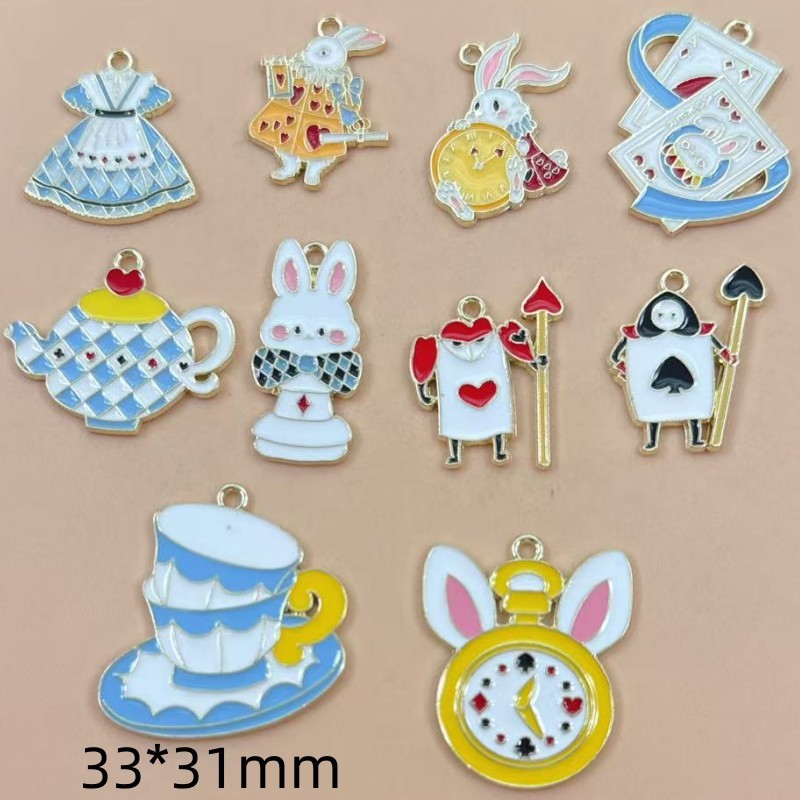 漫画不思議の国のアリス DIY 合金オイルドリップアクセサリー甘くてかわいいウサギの女性のバッグペンダント|undefined