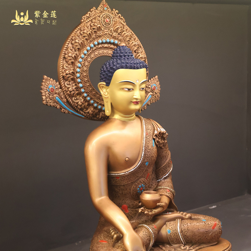 紫金蓮ネパールチベット工芸蔵伝密宗紫銅赤茶色かんざし彫刻版三宝仏純銅|undefined