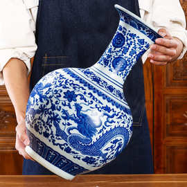 青花瓷花瓶摆件客厅插花仿古小装饰工艺品景德镇陶瓷器新中式花器