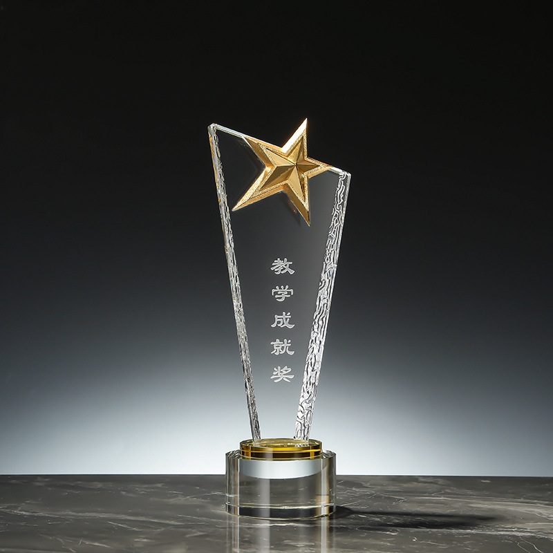 Trofeo de cristal de grabación reunión anual de competición de premios medallas de metal de madera sólida colorido trofeo de cristal impreso