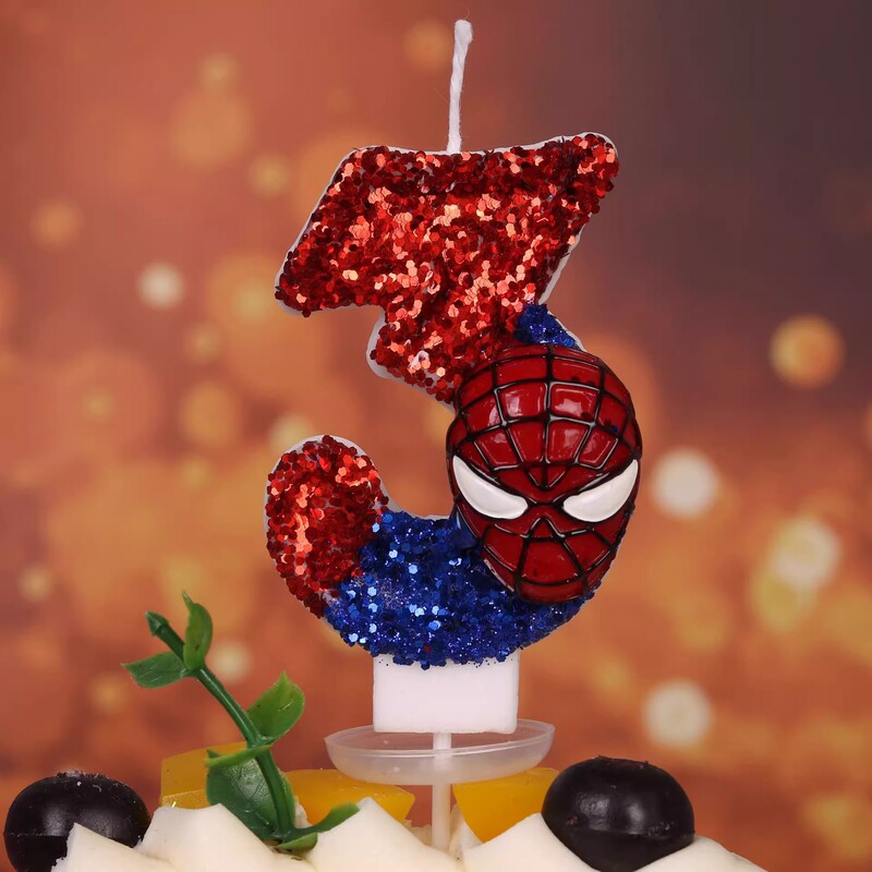 クールなスパイダーマンのテーマのグリッターデジタル誕生日キャンドル子供の最初の誕生日パーティーケーキデコレーション|undefined