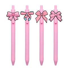 女の子の見栄えの良いピンクのリボンシリーズ学生文具ペンカラー PVC ソフトゴムプレスボールペン卸売
