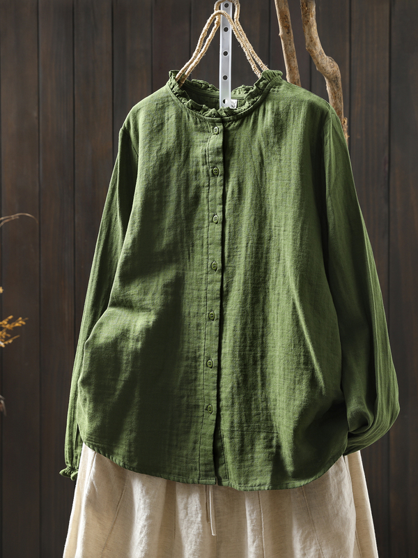 Trendy Women's Shirt 2026 Autumn New Style Double-Layer Cotton Gauze Artistic Age-Reducing Loose Simple Solid Color Shirt Trendy Women's Shirt 2026 Autumn New Style Double-Layer Cotton Gauze Artistic Age-Reducing Loose Simple Solid Color Shirt