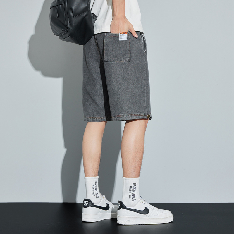 Summer Short Denim Shorts Men's Fashionable Loose Casual Five-point Pants Mid-length Pants Solid Color Washed Pants