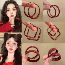 安可拉红银针几何耳圈耳环复古港风时尚百搭耳钉小众高级感耳饰女