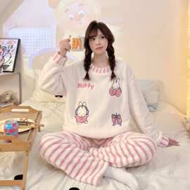 珊瑚绒睡衣女秋冬季2026新款甜美公主加厚法兰绒家居服套装可外穿