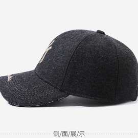 帽子男女2024秋冬新款毛呢保暖加厚棒球帽时尚休闲百搭鸭舌帽大头