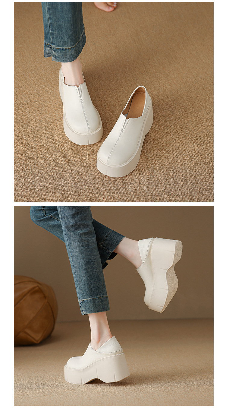 Giày loafer nữ đế xuồng platform da bò cao cấp gót 9 cm — màu đen, màu trắng ngà chi tiết 8