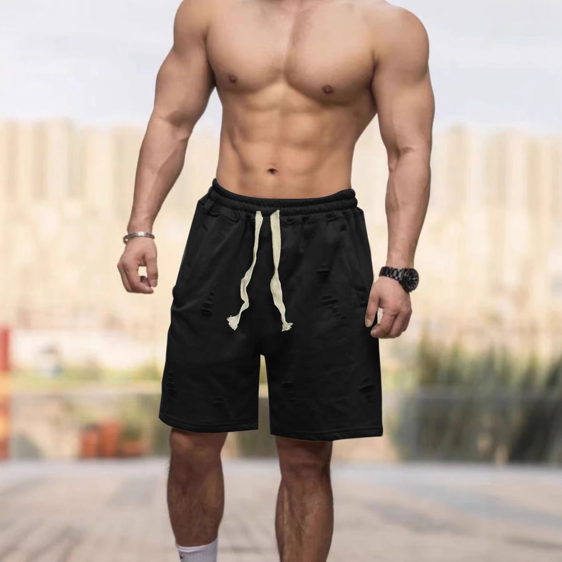 Nuevo cross-border Aliexpress verano delgado pantalones cortos de hombre pantalones cortos de color sólido sueltos respirables deportivos ociosos panty