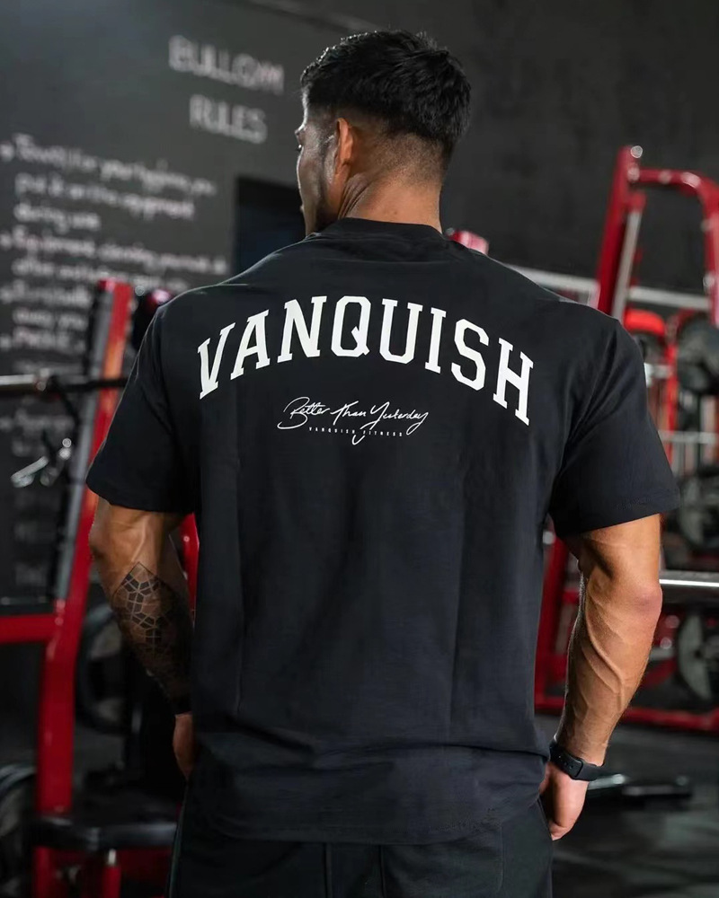 Pánské tričko VANQUISH oversized, čistě bavlněné tričko s kulatým výstřihem a krátkým rukávem, běžecké, tréninkové, ležérní_voghion.com