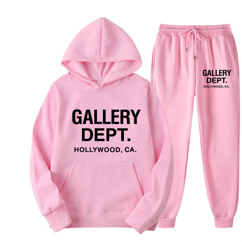 GALLERY GREY CENTER LOGO printed hoodie suit foreign trade men's and women's fleece-lined sweater suit tide