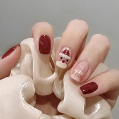 Winter Christmas Series Nail Art Adhesive Nails Santa Claus Pink Christmas Tree Short Removable False Nails