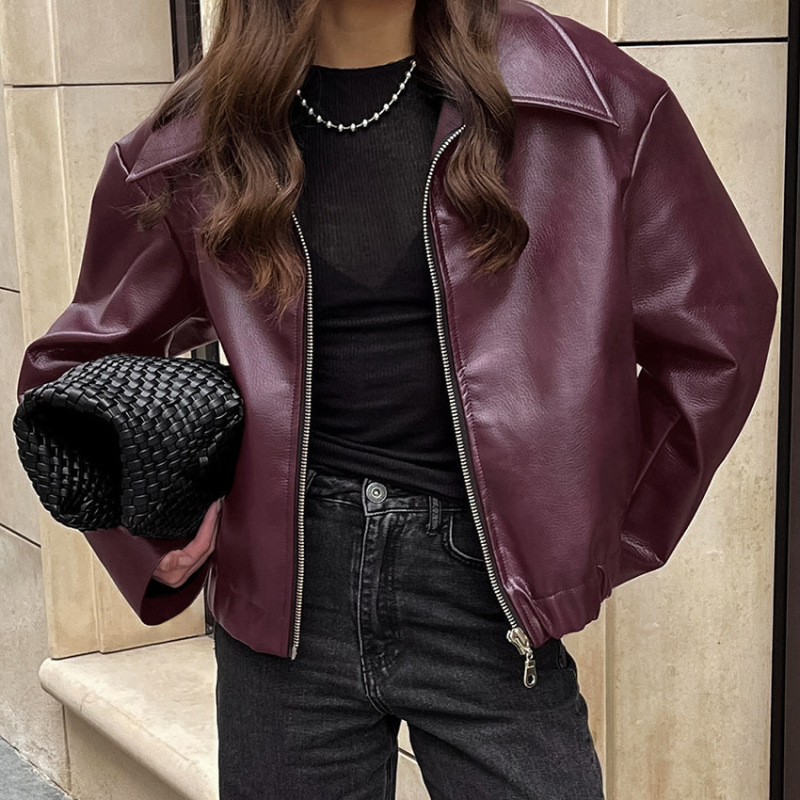 Motorcycle style leather jacket 2024 Europe and the United States autumn and winter new loose coat fashion cross-border leather coat new women's coat