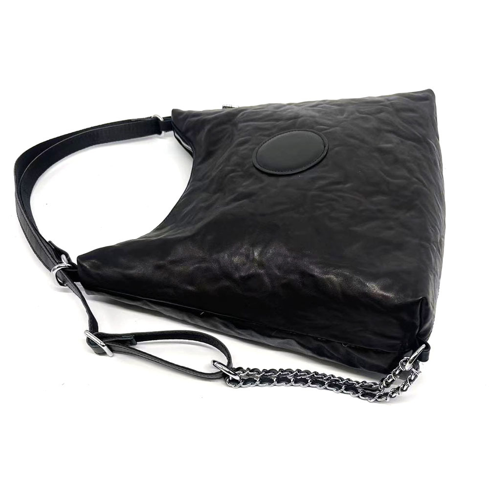 Leather Tanned Cowhide Shoulder Bag, Commuting Tote Bag, Versatile Double Backpack, Black_voghion.com