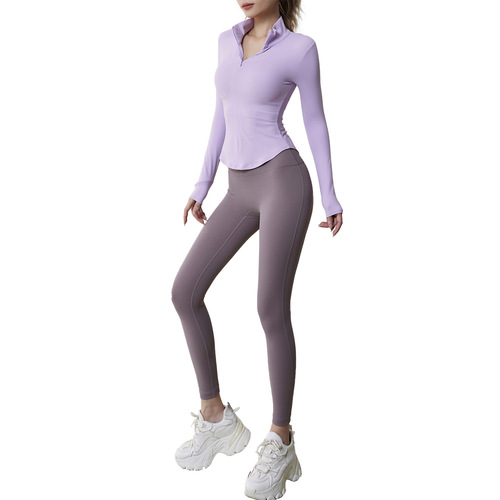 Cozy Long-Sleeve Zip-Up Pullover Top for Autumn/Winter, Slimming Yoga and Outdoor Running Sportswear