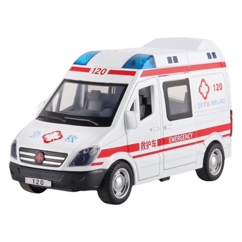 1:32 simulación ambulancia modelo de coche multi-puerta sonido y luz Tire hacia atrás ambulancia modelo de coche de aleación coche de juguete para niños