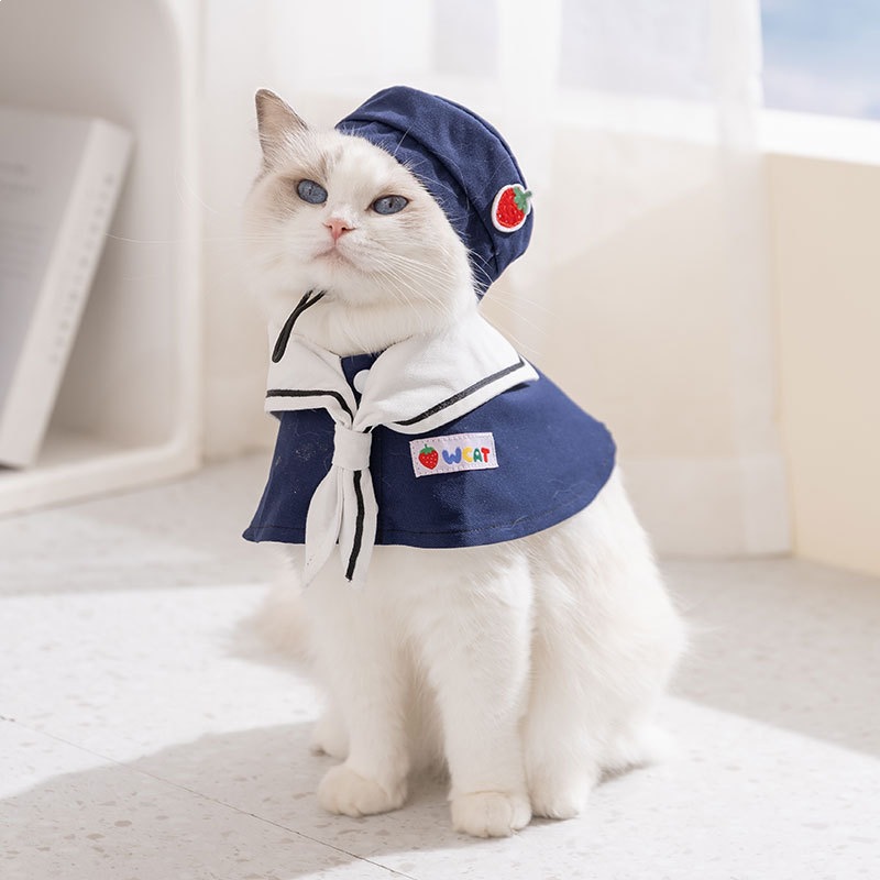 Primavera y verano nuevo colegio abrigo de cuello naval pareja con sombrero ropa de perro pequeño y mediano ropa de mascotas