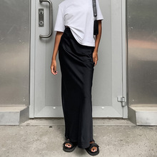 2024秋季通勤仿醋酸黑色高腰半身裙女气质收腰法式鱼尾裙及踝长裙