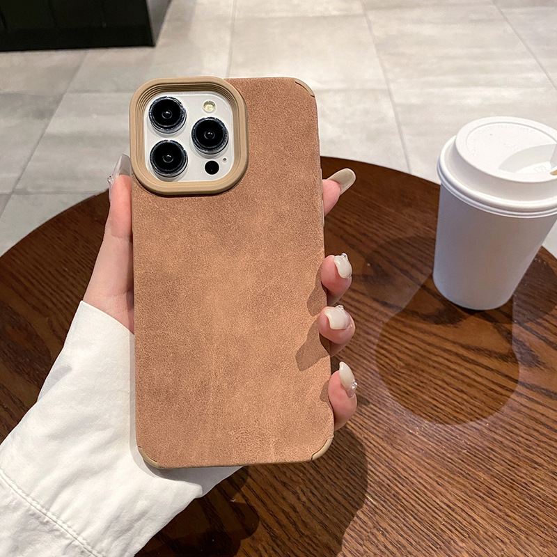 苹果棕色磨砂贴皮适用iPhone16pro手机壳15pm高级17promax手机壳