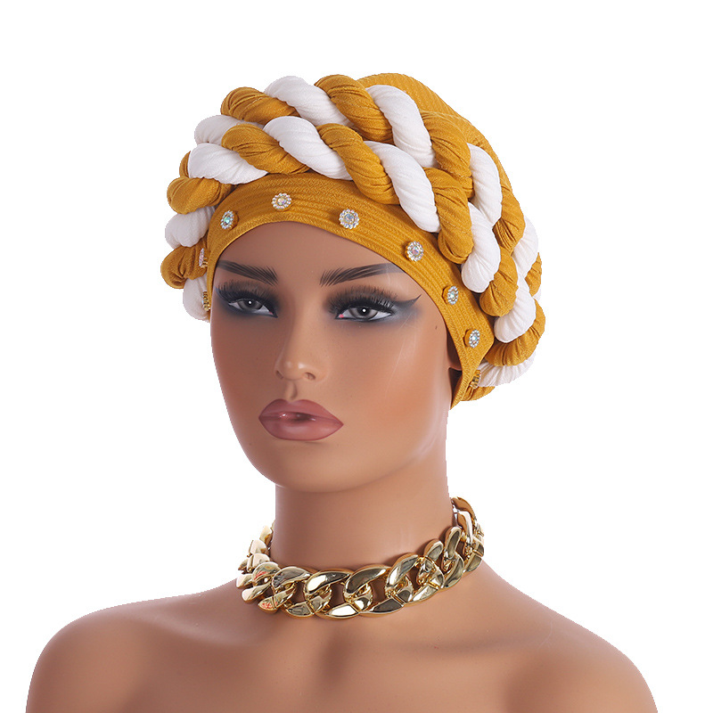 Novi čavli na rubu šešira, dijamantne trake u boji, pletena marama u dvije boje, šešir, pokrivalo za glavu._voghion.com