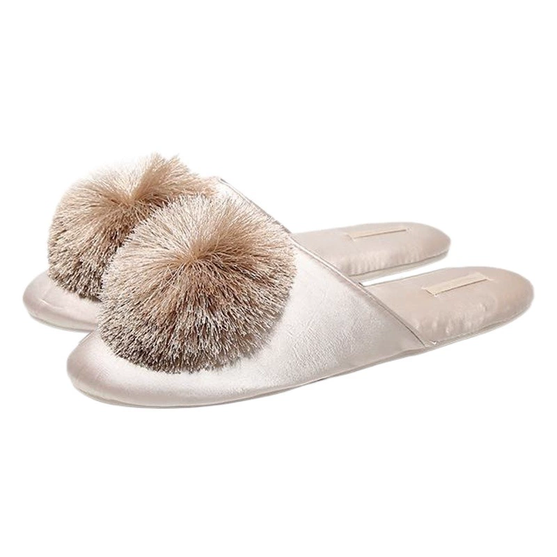 Halluci атласный шар с кисточками декоративный сплошной цвет домашние тапочки для кожи резиновая подошва противоскользящие домашние тапочки для женщин