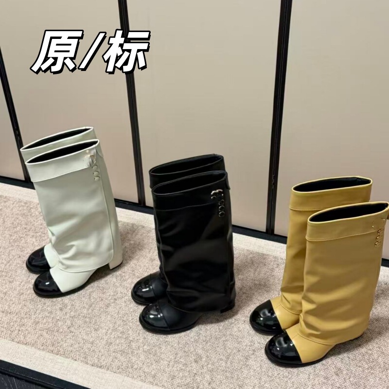 New style, patchwork design, chunky-heeled, wide-leg boots for women, 2026 autumn collection, versatile, knee-high boots, not over-the-knee, long boots for women New style, patchwork design, chunky-heeled, wide-leg boots for women, 2026 autumn collection, versatile, knee-high boots, not over-the-knee, long boots for women