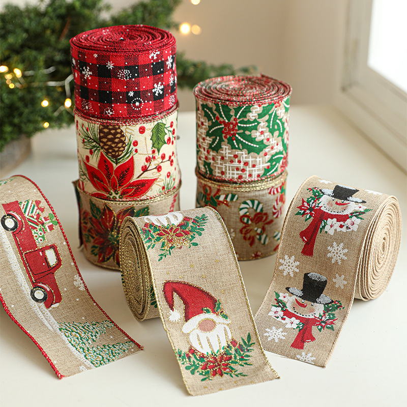 Cinta navideña de lino, guirnalda de ratán para árbol de Navidad, cinta decorativa, suministros para fiestas, cinta para arreglo de ambiente