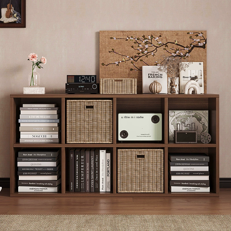 Напольный стеллаж-витрина, простой книжный шкаф, домашний сетчатый шкаф с восемью отделениями, ретро-шкаф для гостиной, низкий шкаф-органайзер для хранения