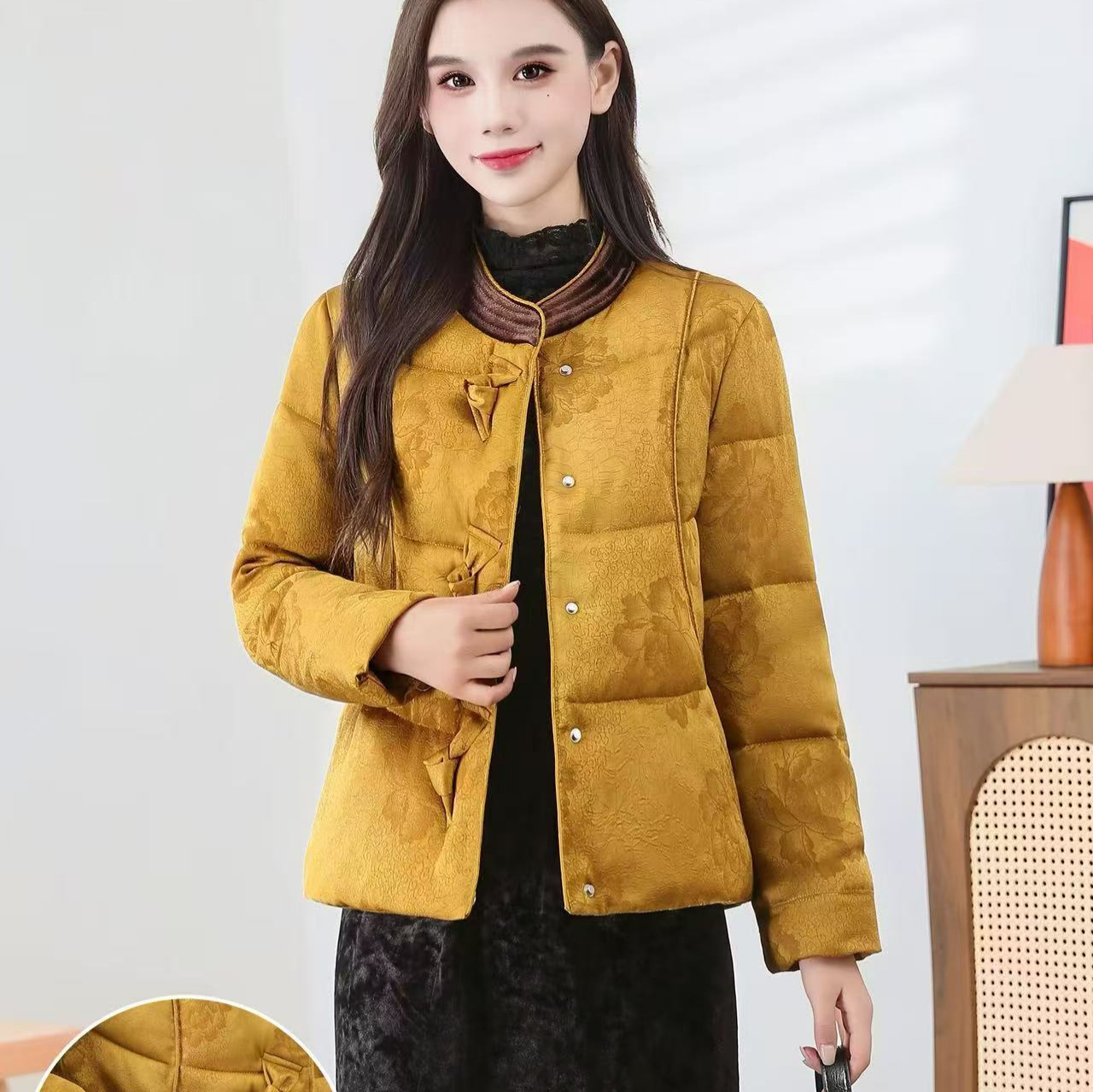 汉派品牌2025冬季厚款外套保暖国风印花加厚石墨烯棉袄838