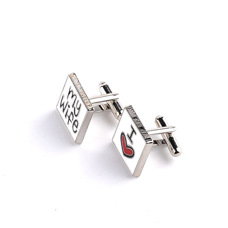 Nouveaux boutons de manchette carrés en forme de diamant dégoulinant, boutons de manchette pour chemise de couple avec lettre d'amour_voghion.com