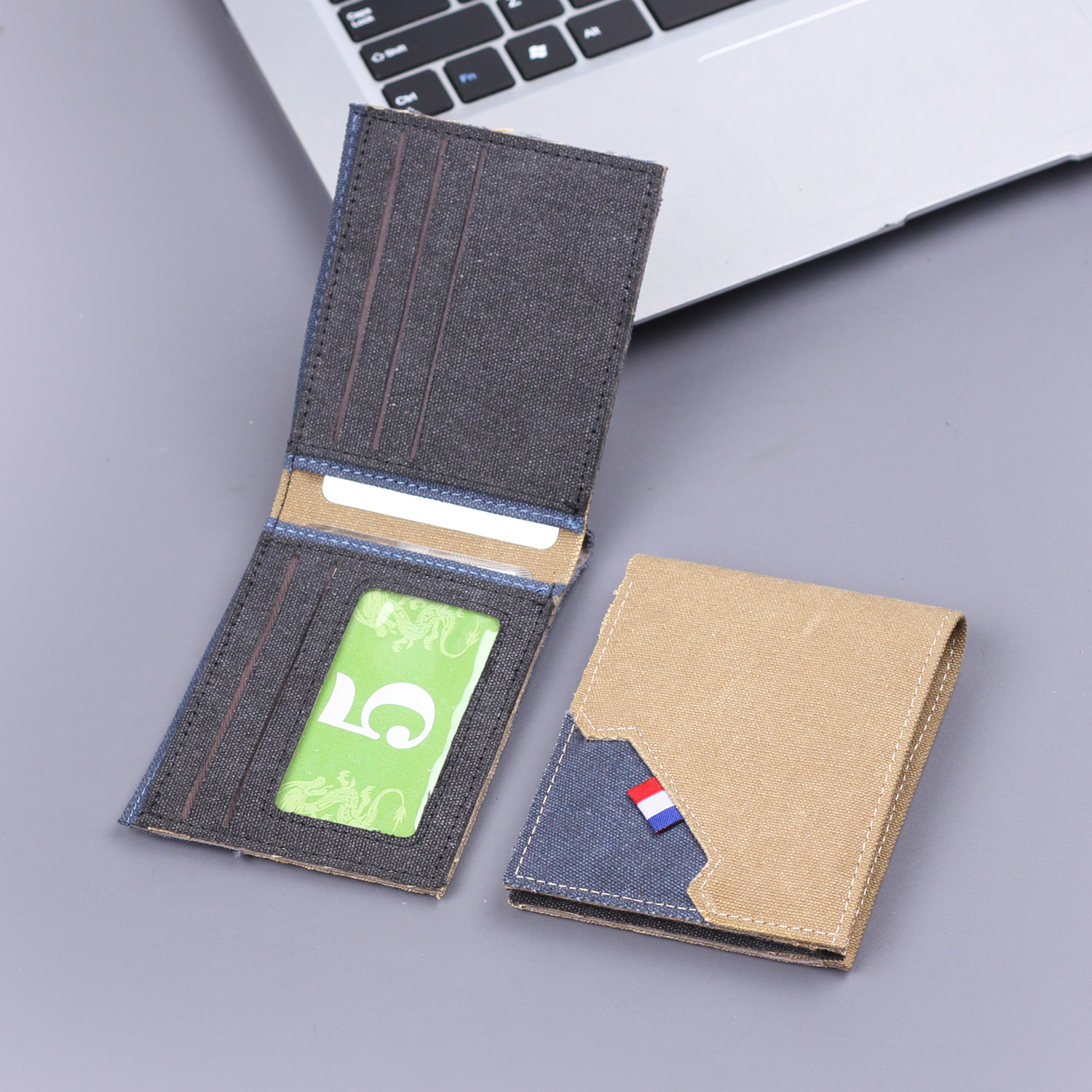 Canvas para hombres cartera corta de tela suave cartera de hombre doble para hombres multi-tarjeta nueva bolsa de tarjetas en 9 tarjetas