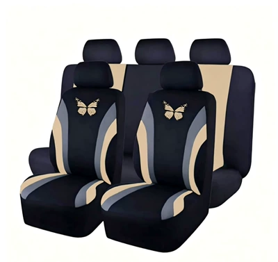 Cross-border bestseller: polyester mesh double-waistline butterfly car seat cover for five-seater, popular export model, suitable for all seasons (Seat cushion, seat cover) - mixed-rice-and-gray-2-piece-set-single-seat