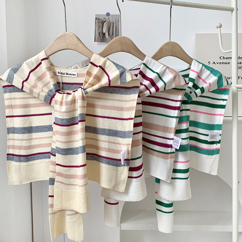 Pequeño chal de punto de primavera, otoño, invierno y verano con falda de red sala de aire acondicionado de moda a rayas de aire exterior