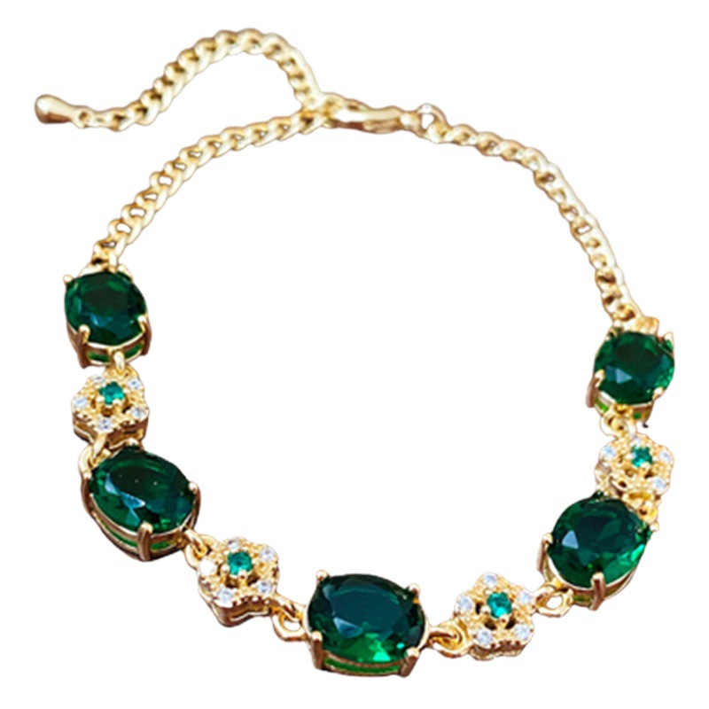Esmeralda diamante flor pulsera real chapado en oro moda luz lujo temperamento pulsera alta sentido pulsera al por mayor