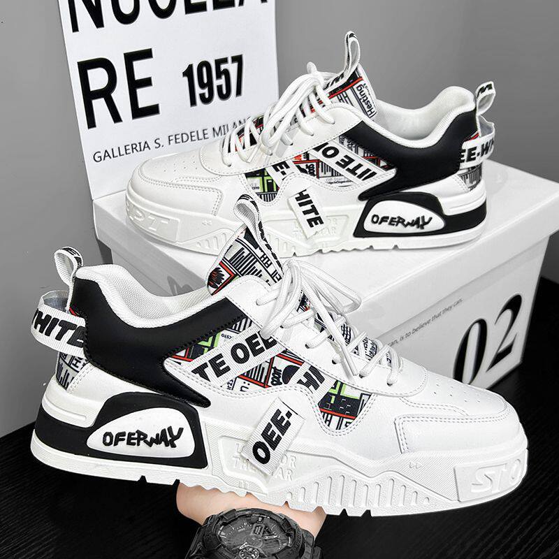 Giày thể thao nam màu trắng thoáng khí đế dày phong cách Hàn, giày sneaker đa năng thắt dây — E161 trắng đen, Màu Kaki E161