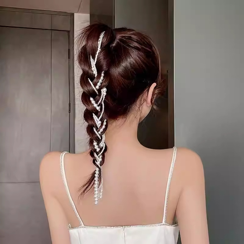 Yang Chaoyue's Same Style Pearl Hair Accessories, Tassel Hair Chain, Braided Hairband, Braided Hair Ornaments, Ponytail Braids Wholesale