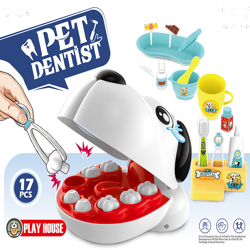 Juguetes caseros cuidado dental pediátrico médico juego de juguetes perros mascotas dentista extracción de dientes médico jugar