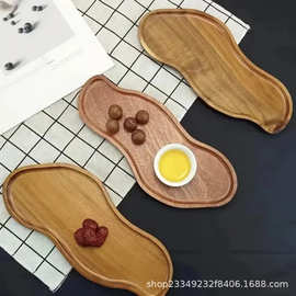 创意实木花生形相思木餐盘家用水果零食茶杯托盘点心盘披萨盘