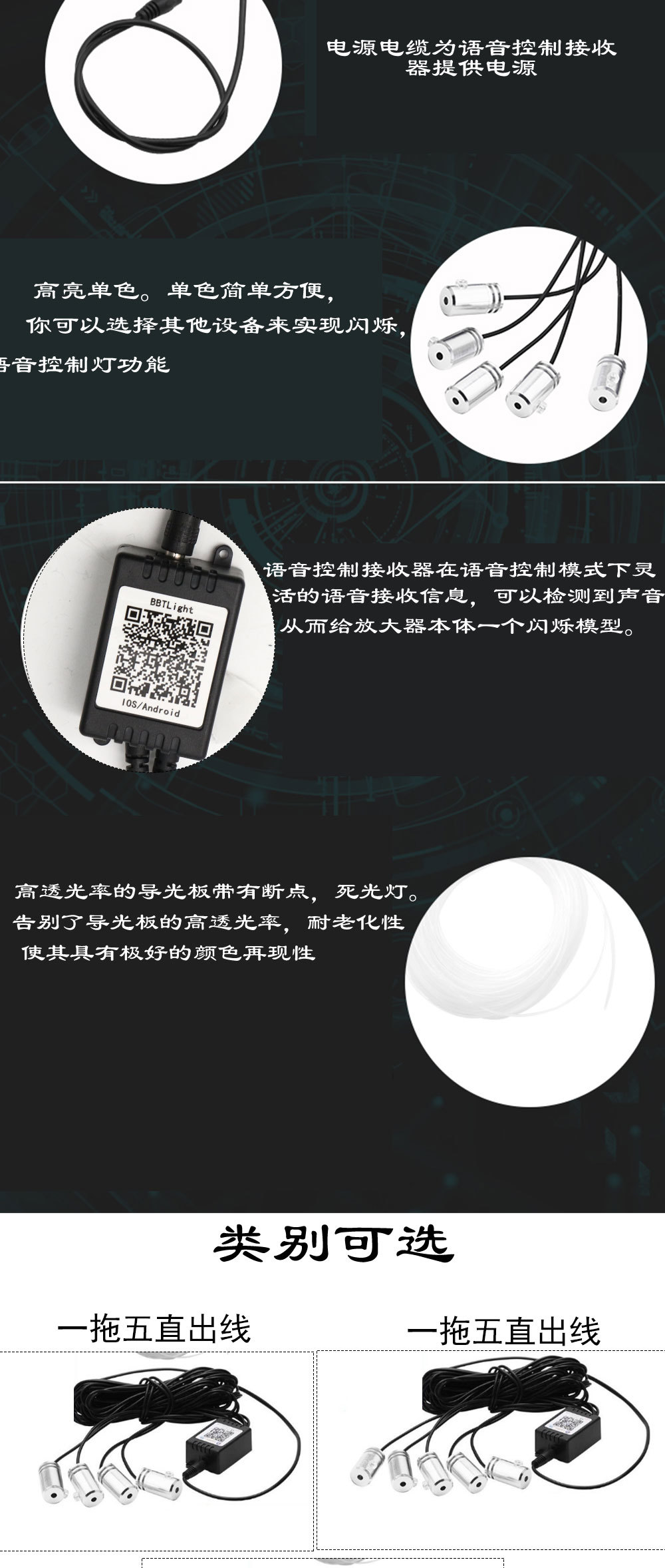 Car atmosphere light LED optical fiber cold light mobile phone APP remote control atmosphere foot light car voice control colorful drag 4