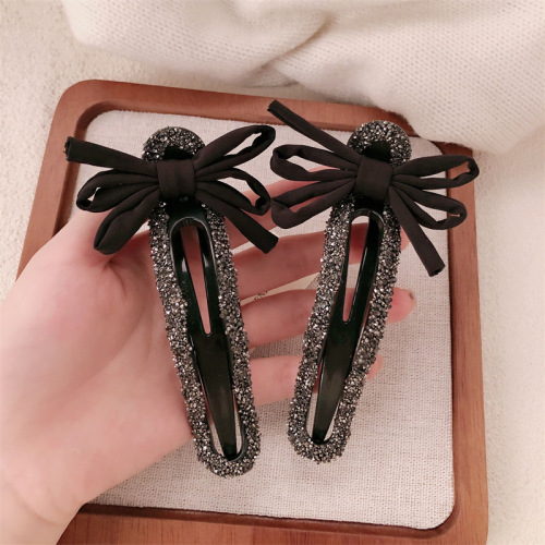 High-end full-pearl black bow duckbill clip lazy chic half-tied at the nape of the neck shark clip hair accessory