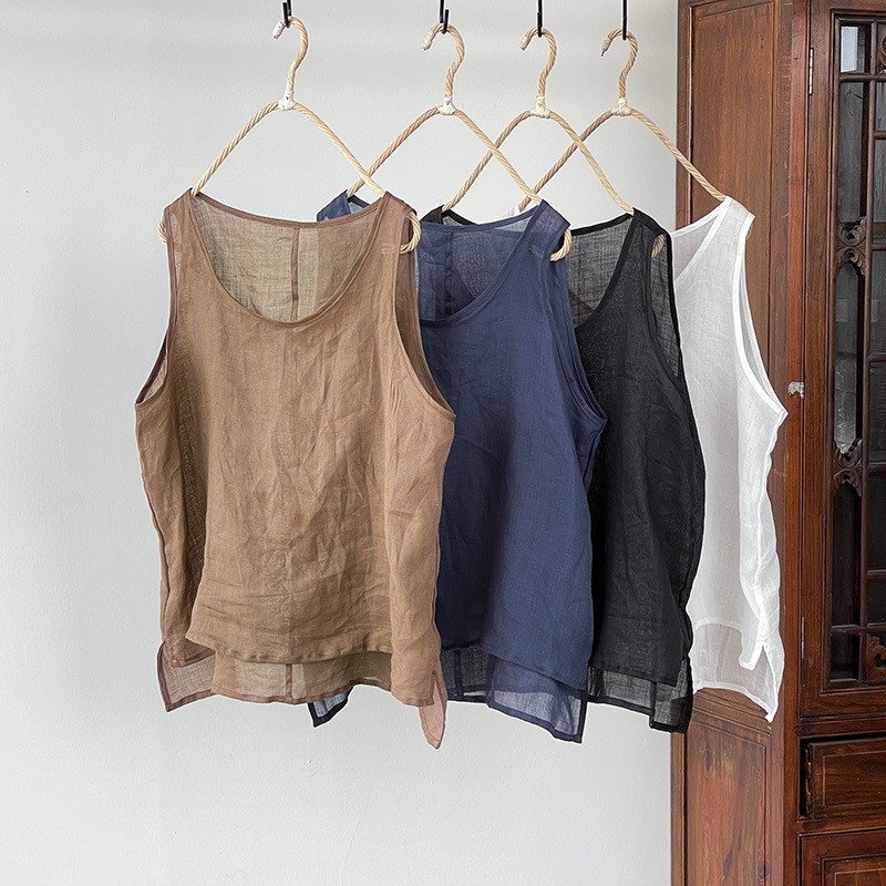 Xiangchiling/High Count Thin Ramie Literary Large Size Basic Women's Clothing Multi-Color Cotton and Linen Versatile Vest Sleeveless Bottoming Xiangchiling/High Count Thin Ramie Literary Large Size Basic Women's Clothing Multi-Color Cotton and Linen Versatile Vest Sleeveless Bottoming