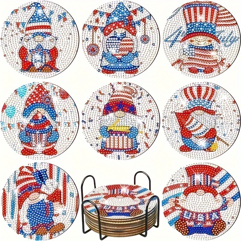 Ventas transfronterizas calientes de 8 piezas de conjunto de cojín de taza de arte de diamante, con soporte, pequeño conjunto de pintura de diamante, adecuado para adultos