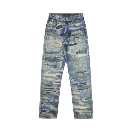 RDT Men's Wear | UC85 Conley Digital Direct Injection 3D Printing Destruction Erosive Jeans Niche Wide Leg Men's and Women's Pants