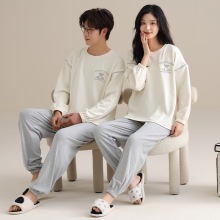 2024年新款德绒情侣睡衣女秋冬季长袖休闲简约男士家居服套装批发