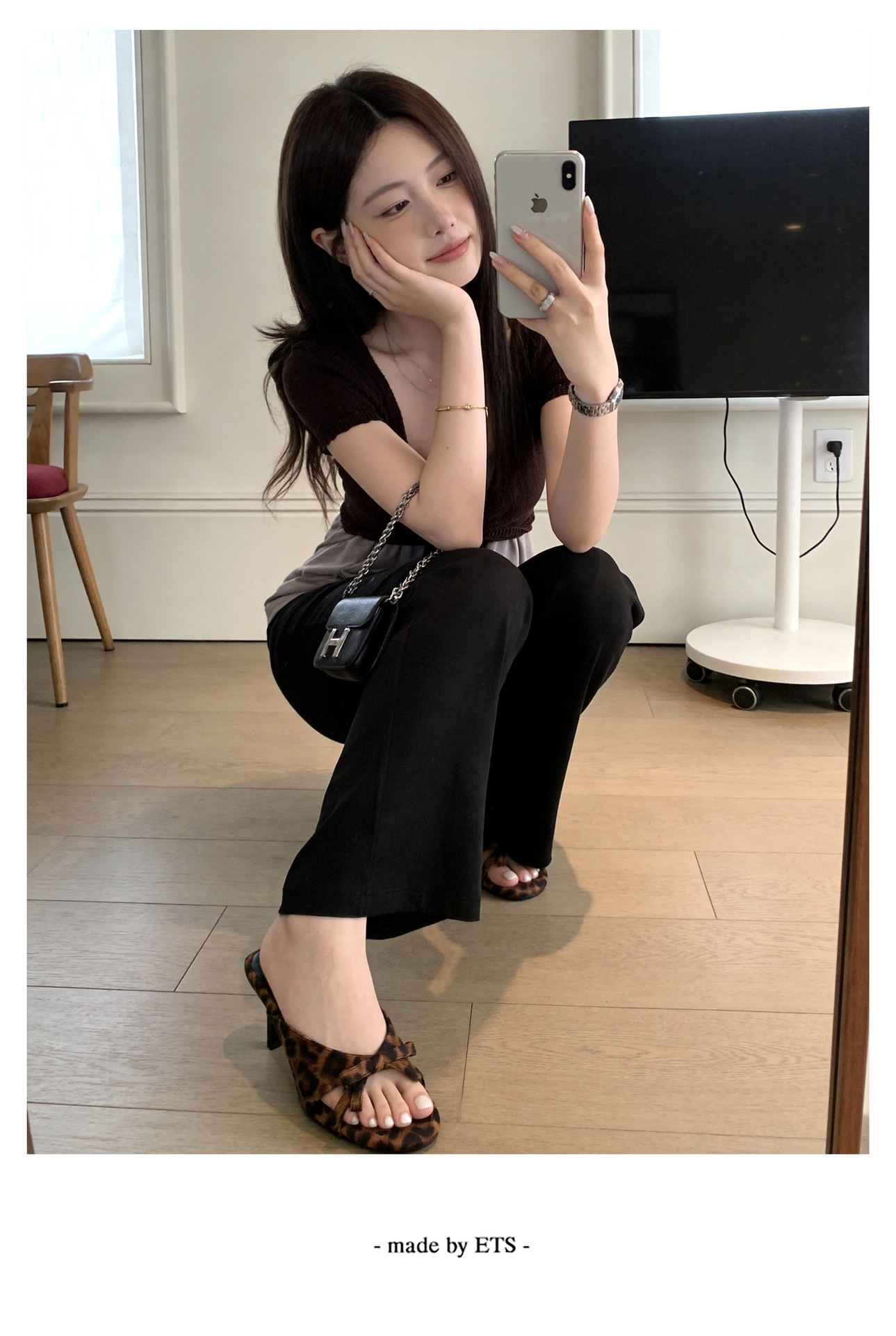 Sandal cao gót nữ hở mũi phong cách Pháp, chất liệu satin họa tiết chấm bi/chấm sóng, gót nhọn 9 cm — Điểm sóng đen, Trang chủ, Điểm sóng trắng chi tiết 22