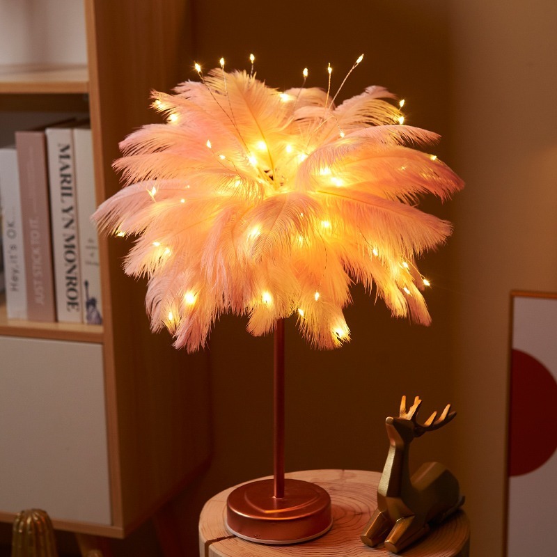 LED インターネット有名人インフェザーテーブルランプショップレイアウト寝室の装飾ガーリーハート誕生日妖精ギフトロマンチックな夜の光|undefined